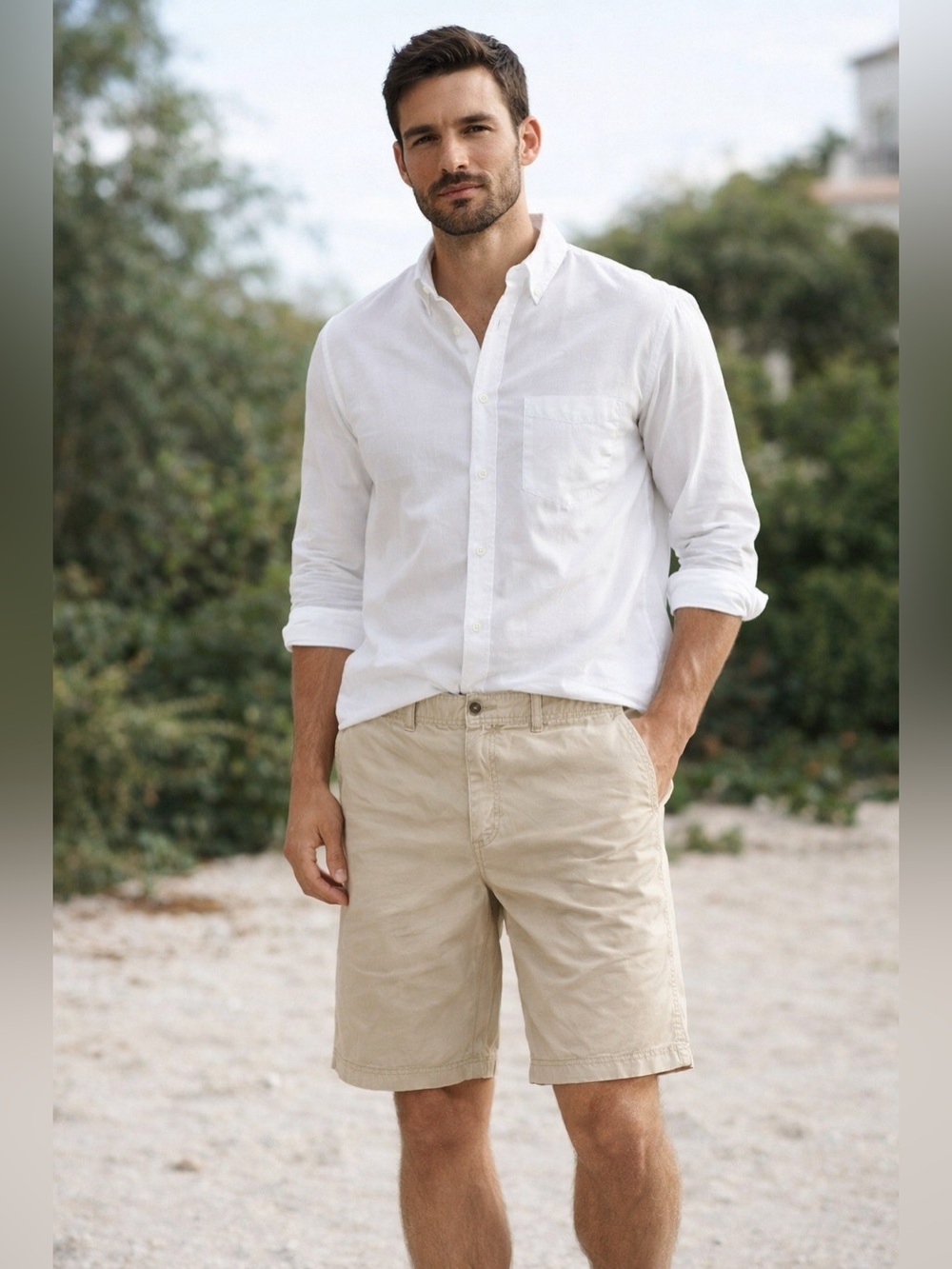 Izod Men’s Cream Cotton Shorts 36 Quiet Luxury Preppy Americana Minimalist